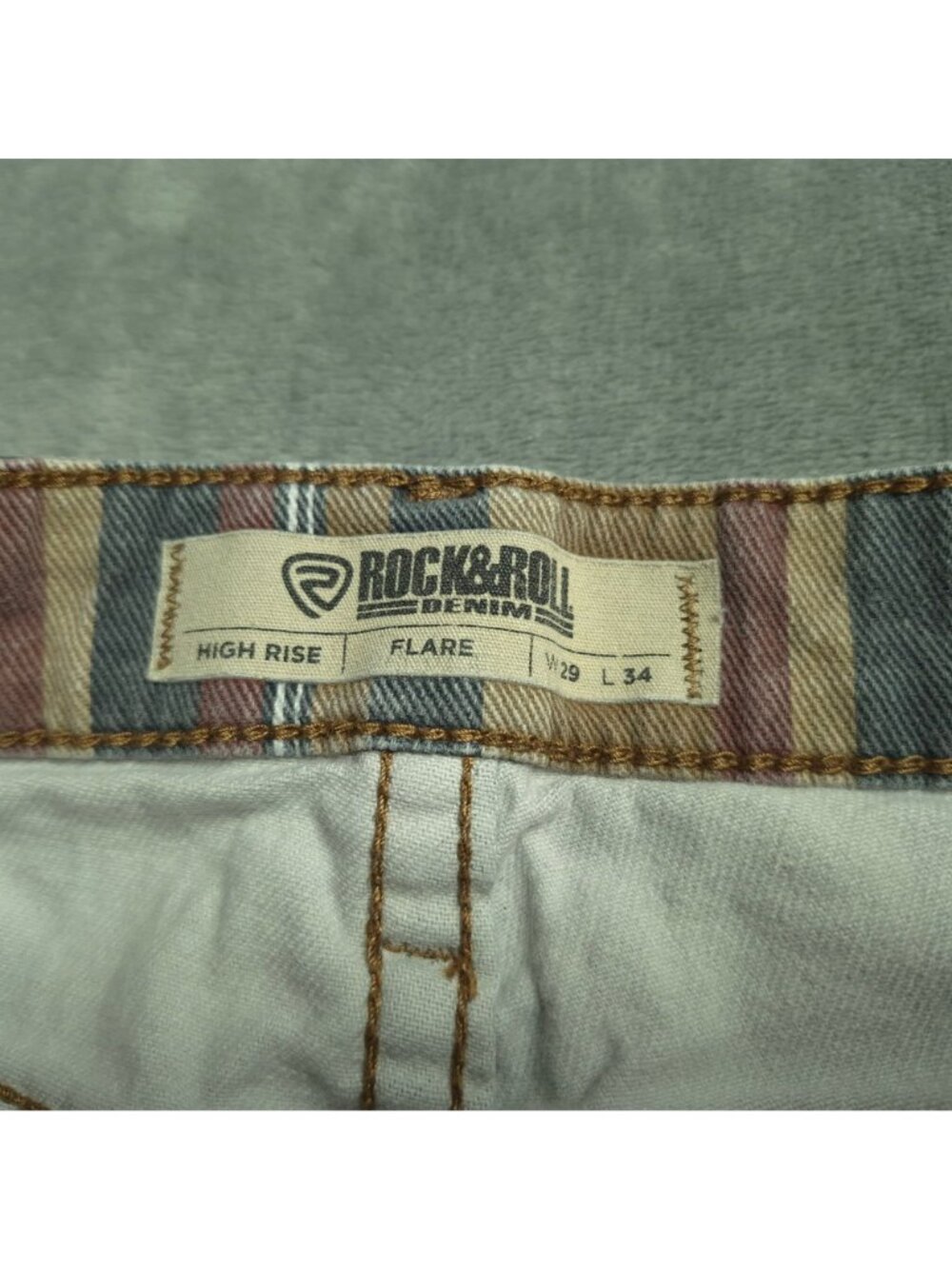 Rock & Roll Denim Womens High-Rise Flare Stripe Jeans 29 Stretch Pockets Altered - Picture 7 of 8